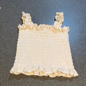 Reformation Cream Smocked Ruffle Crop Top